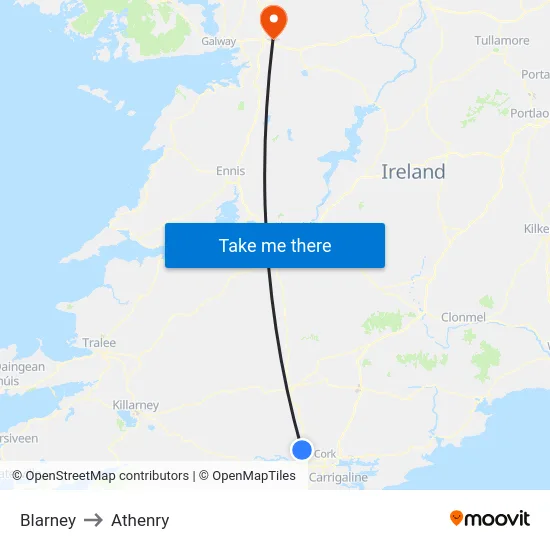 Blarney to Athenry map