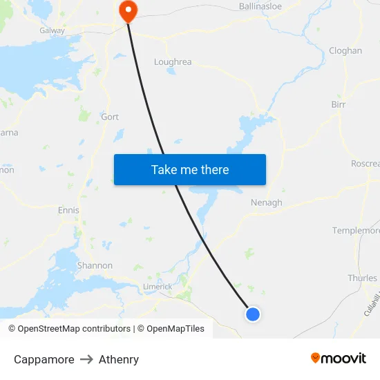 Cappamore to Athenry map