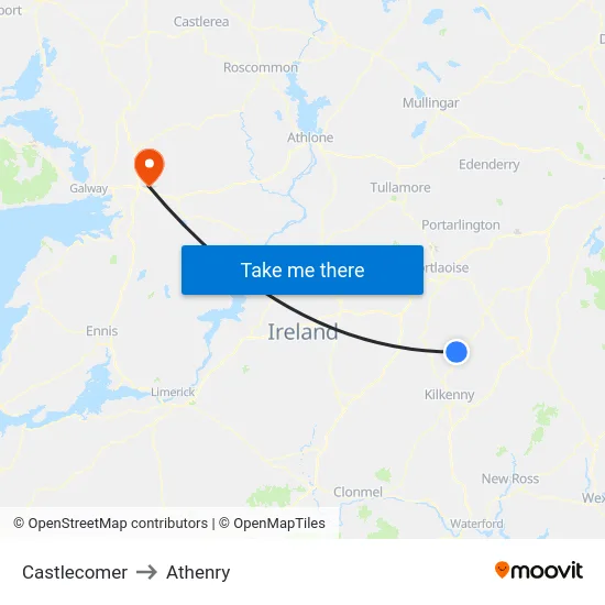 Castlecomer to Athenry map