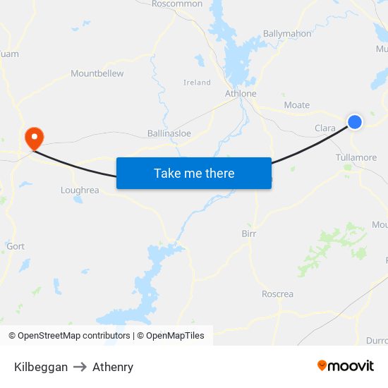 Kilbeggan to Athenry map