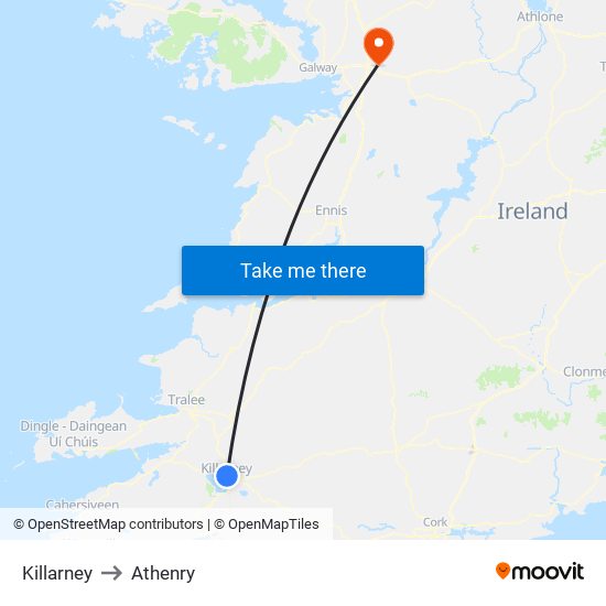Killarney to Athenry map
