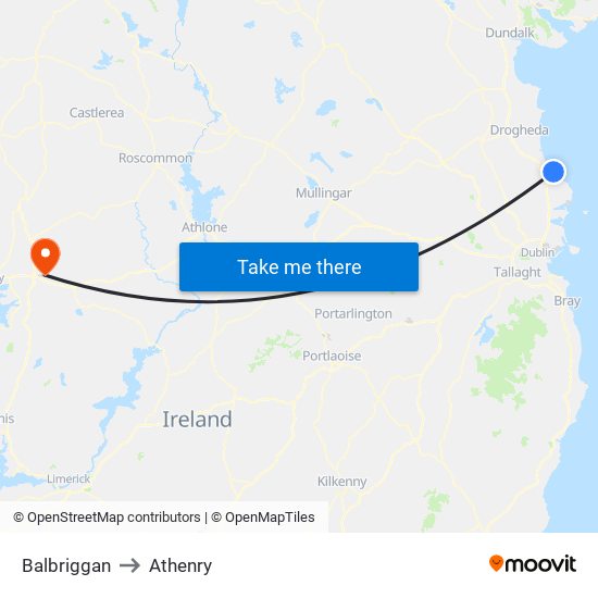 Balbriggan to Athenry map