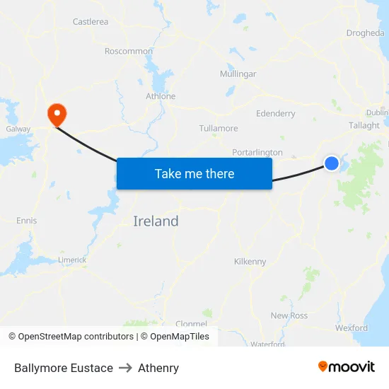 Ballymore Eustace to Athenry map
