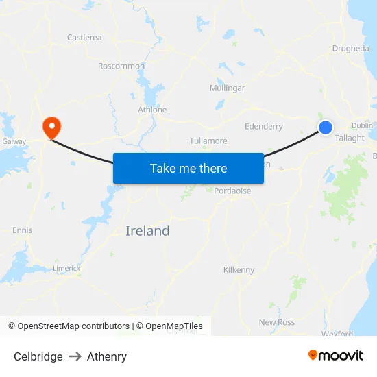 Celbridge to Athenry map