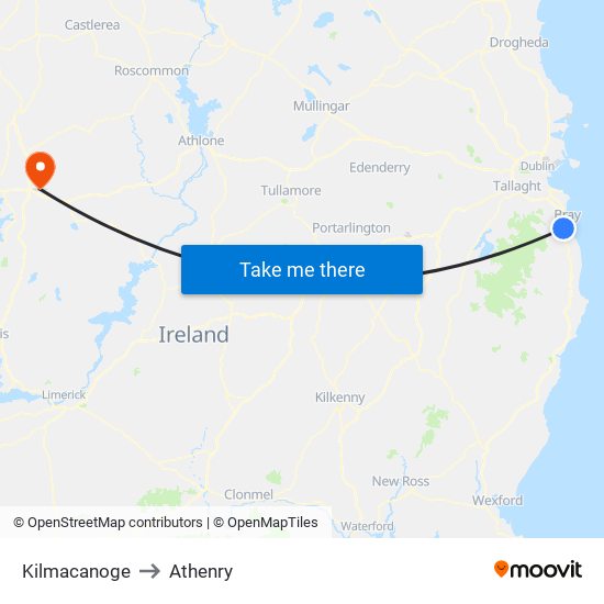 Kilmacanoge to Athenry map