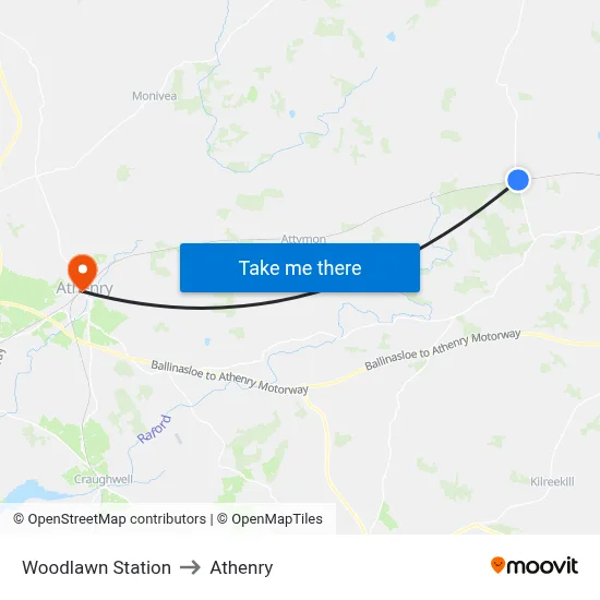 Woodlawn Station to Athenry map