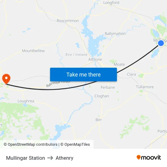 Mullingar Station to Athenry map