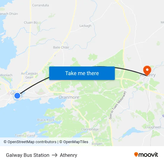Galway Bus Station to Athenry map