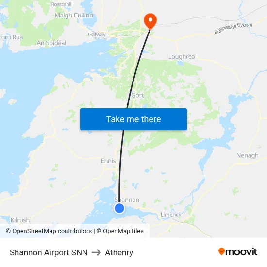 Shannon Airport SNN to Athenry map