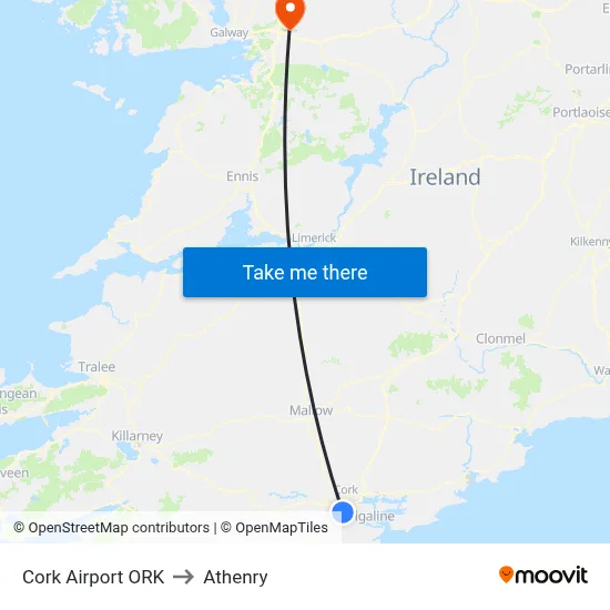 Cork Airport ORK to Athenry map