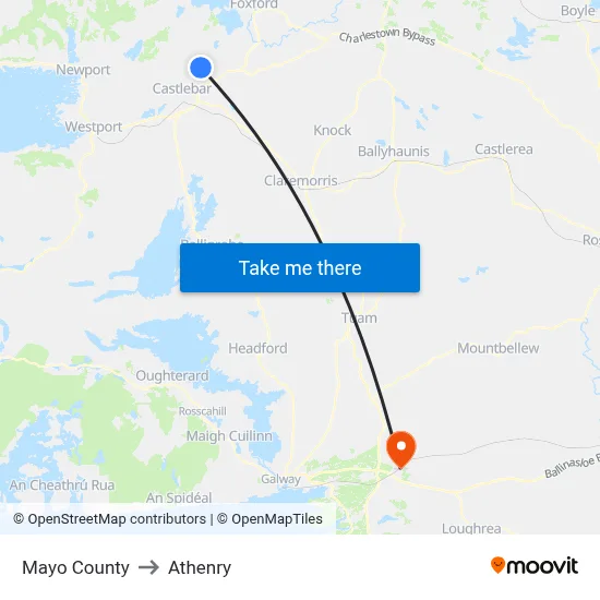 Mayo County to Athenry map