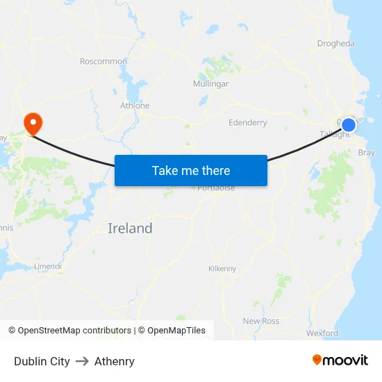 Dublin City to Athenry map