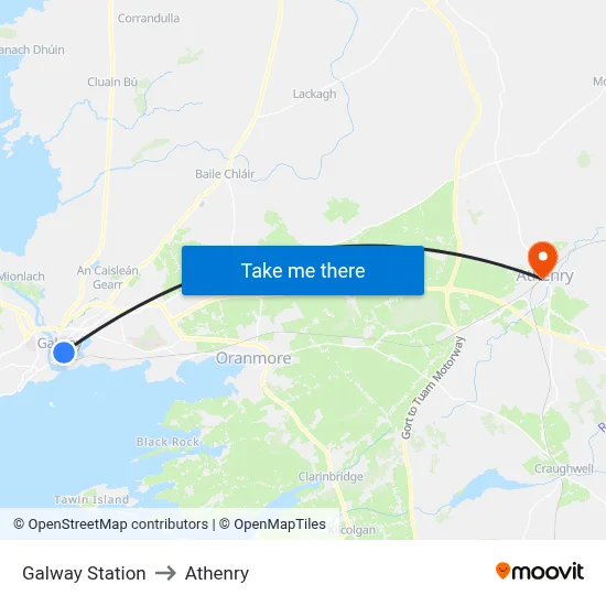 Galway Station to Athenry map