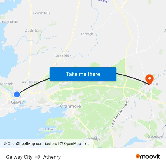 Galway City to Athenry map