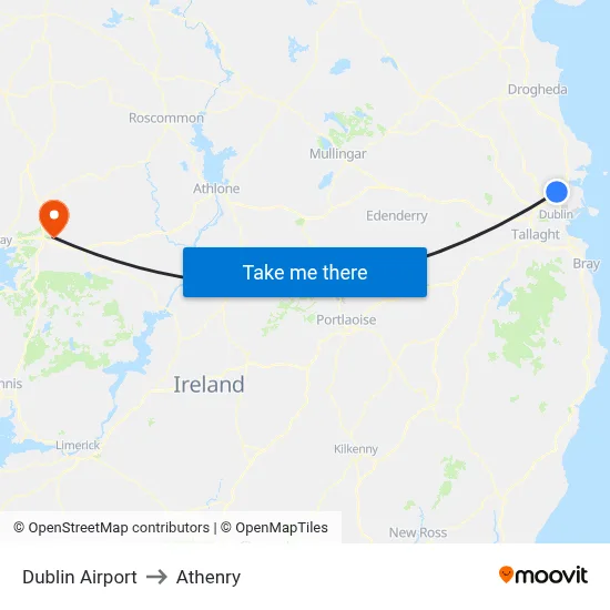 Dublin Airport to Athenry map