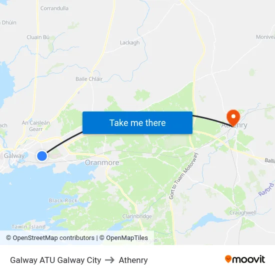 Galway ATU Galway City to Athenry map