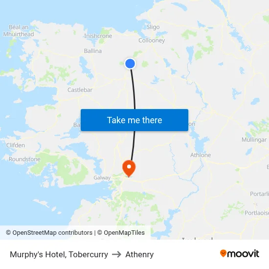 Murphy's Hotel, Tobercurry to Athenry map
