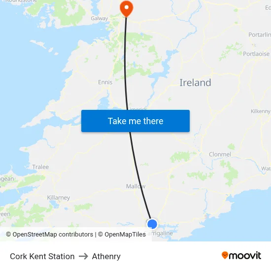 Cork Kent Station to Athenry map