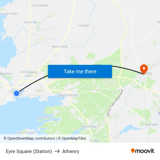 Eyre Square (Station) to Athenry map