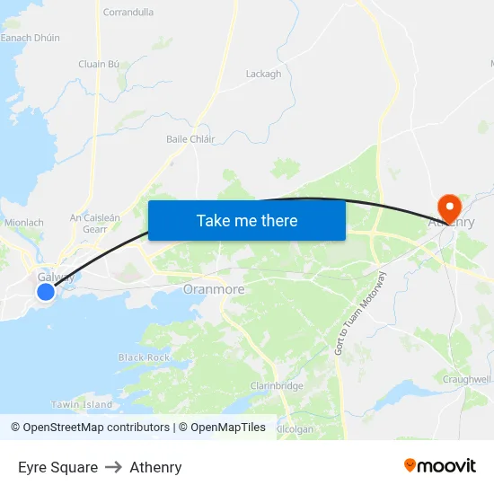 Eyre Square to Athenry map