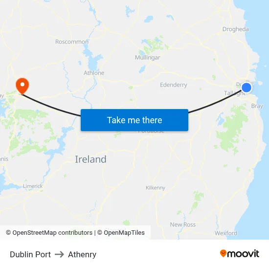 Dublin Port to Athenry map