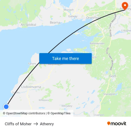 Cliffs of Moher to Athenry map