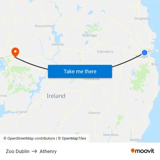 Zoo Dublin to Athenry map