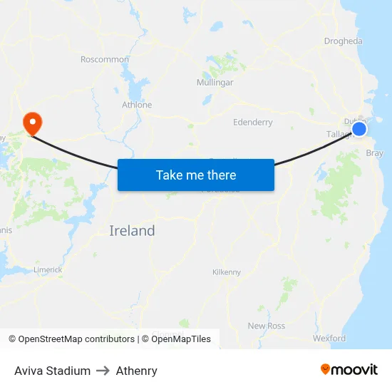 Aviva Stadium to Athenry map