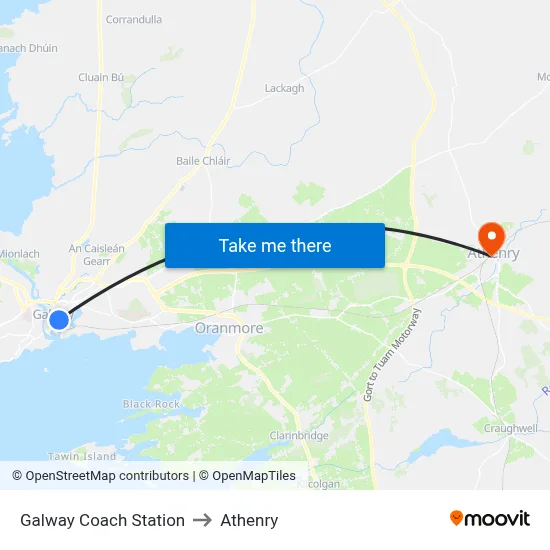 Galway Coach Station to Athenry map