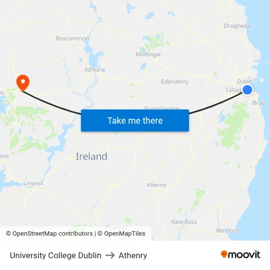 University College Dublin to Athenry map
