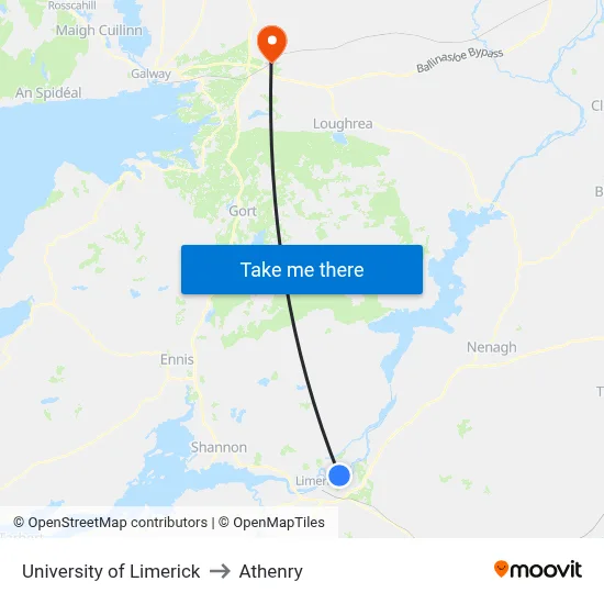 University of Limerick to Athenry map