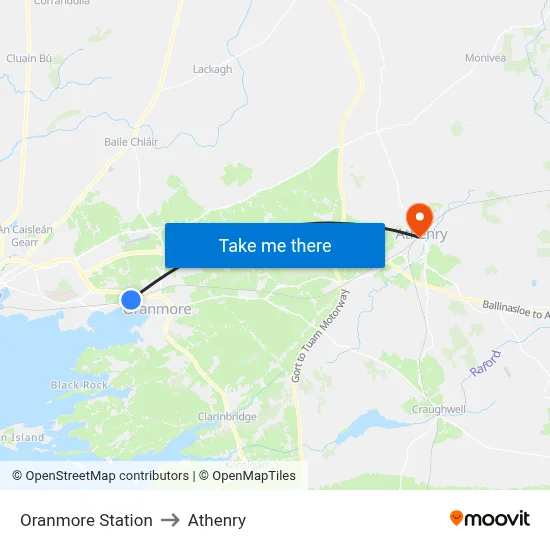 Oranmore Station to Athenry map