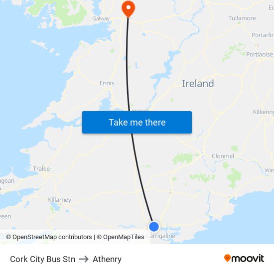 Cork City Bus Stn to Athenry map