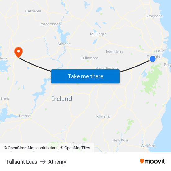 Tallaght Luas to Athenry map
