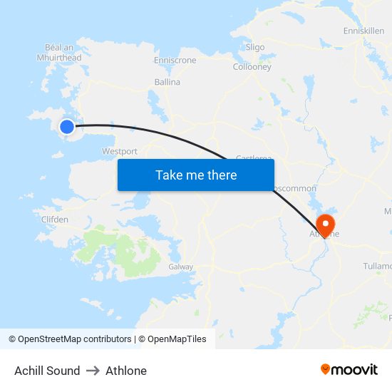 Achill Sound to Athlone map