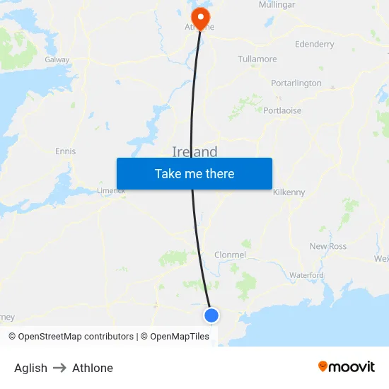 Aglish to Athlone map