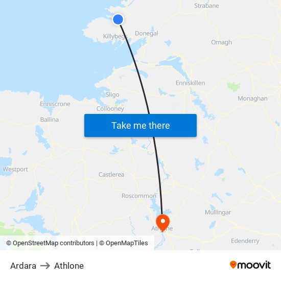 Ardara to Athlone map