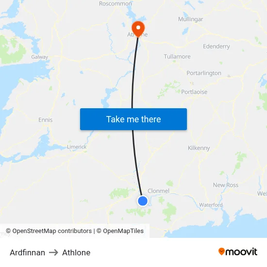 Ardfinnan to Athlone map