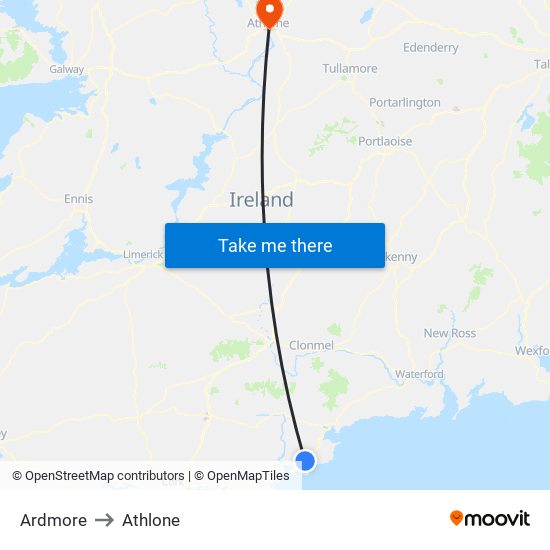 Ardmore to Athlone map