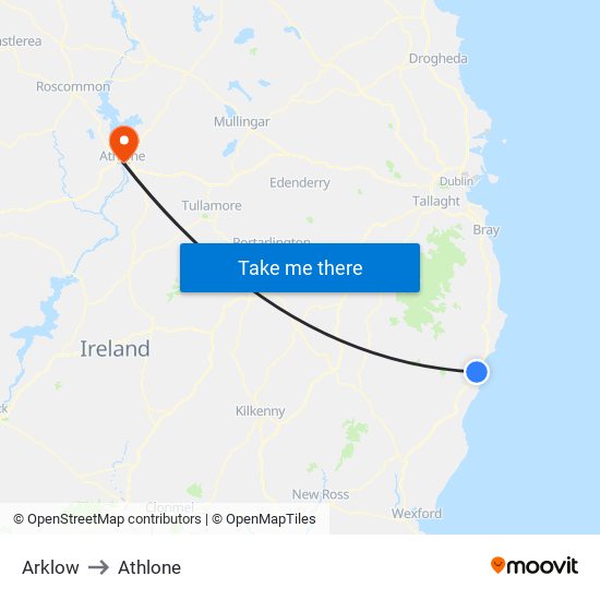 Arklow to Athlone map