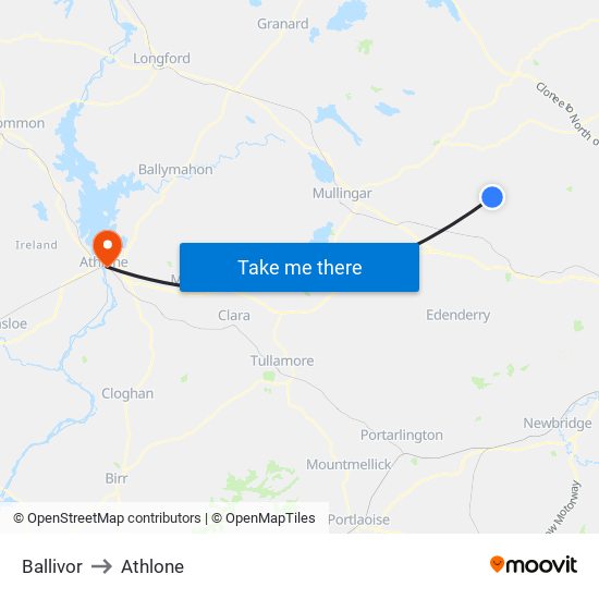 Ballivor to Athlone map