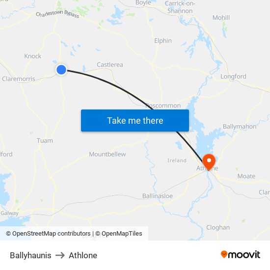 Ballyhaunis to Athlone map