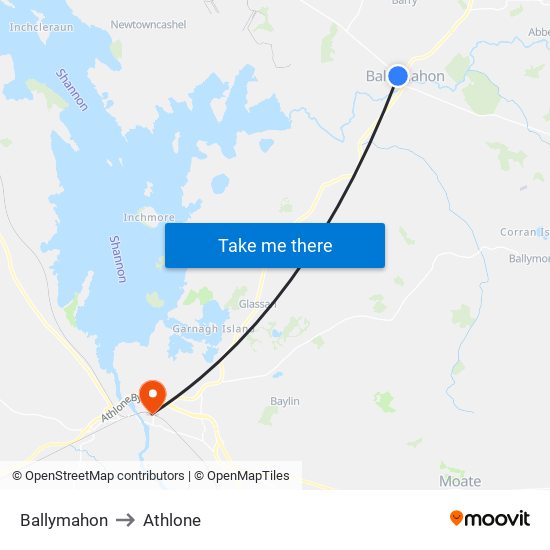 Ballymahon to Athlone map