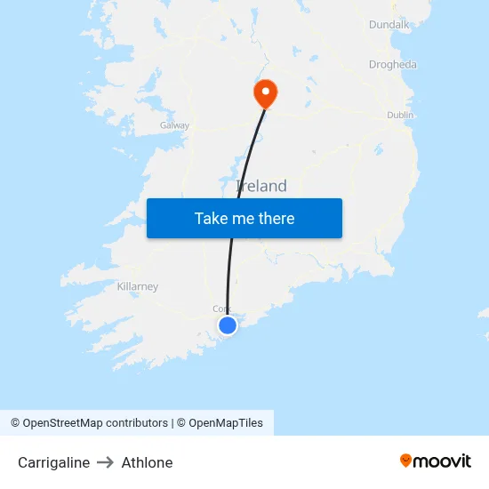Carrigaline to Athlone map
