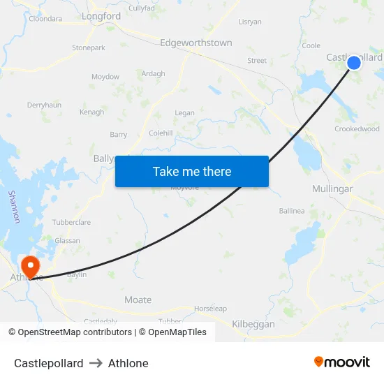 Castlepollard to Athlone map