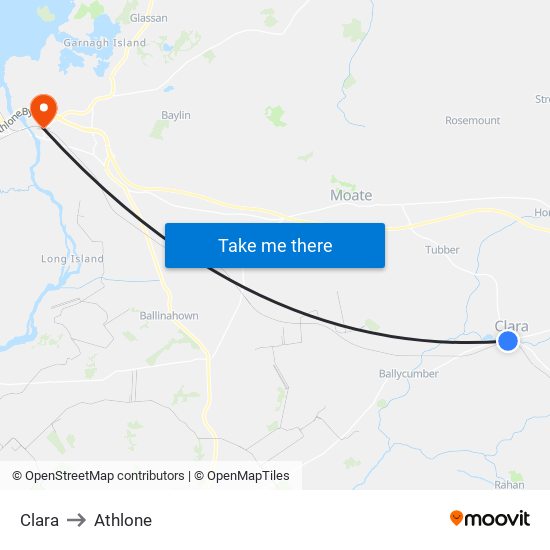 Clara to Athlone map