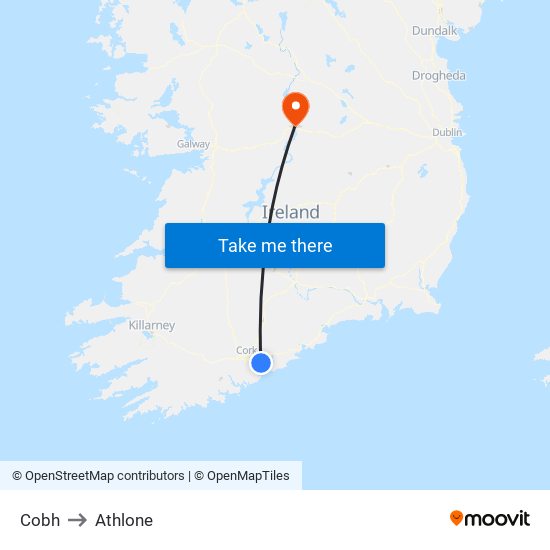 Cobh to Athlone map
