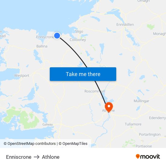 Enniscrone to Athlone map