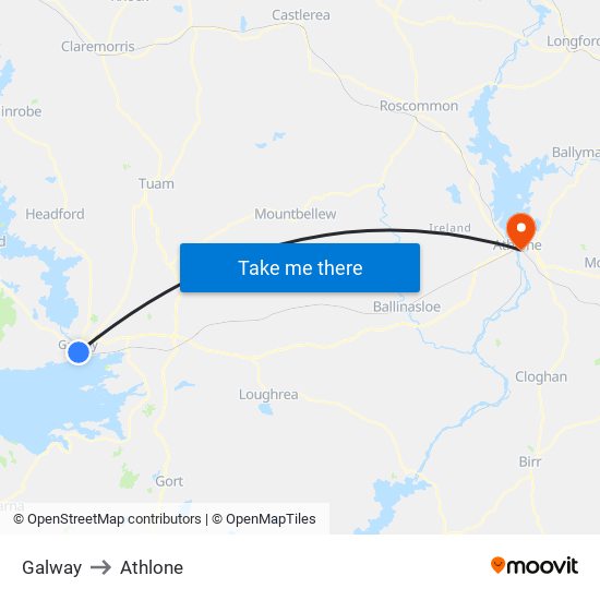 Galway to Athlone map
