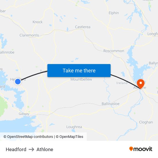 Headford to Athlone map